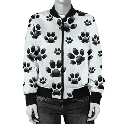 Paw Themed Print Women Casual Bomber Jacket