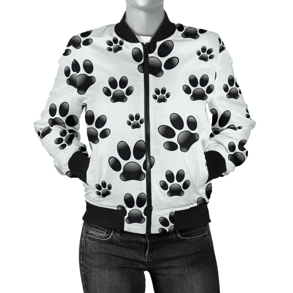 Paw Themed Print Women Casual Bomber Jacket