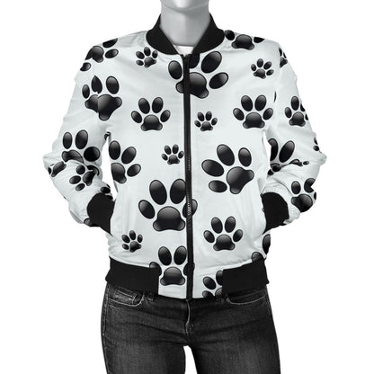 Paw Themed Print Women Casual Bomber Jacket
