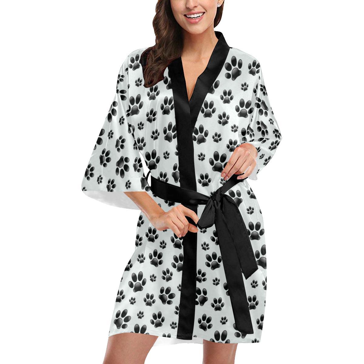 Paw Themed Print Women Short Kimono Robe