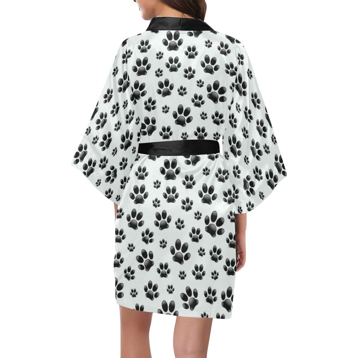 Paw Themed Print Women Short Kimono Robe