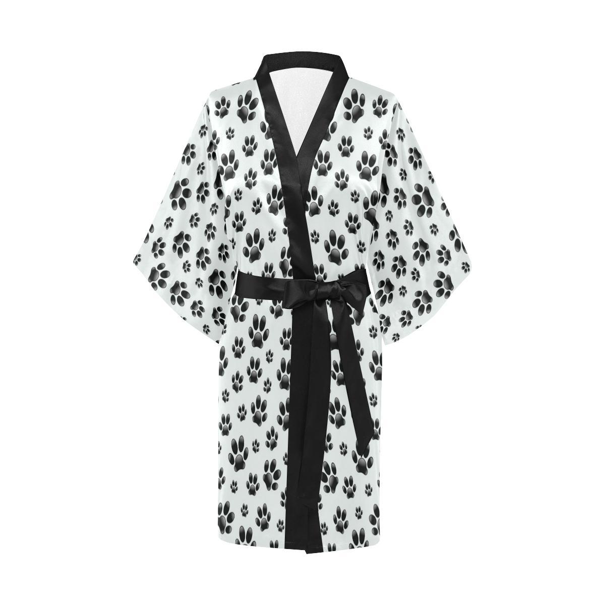 Paw Themed Print Women Short Kimono Robe