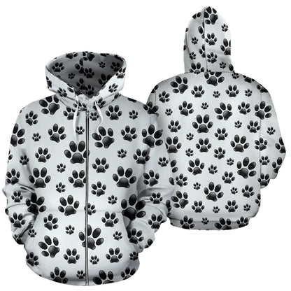 Paw Themed Print Zip Up Hoodie