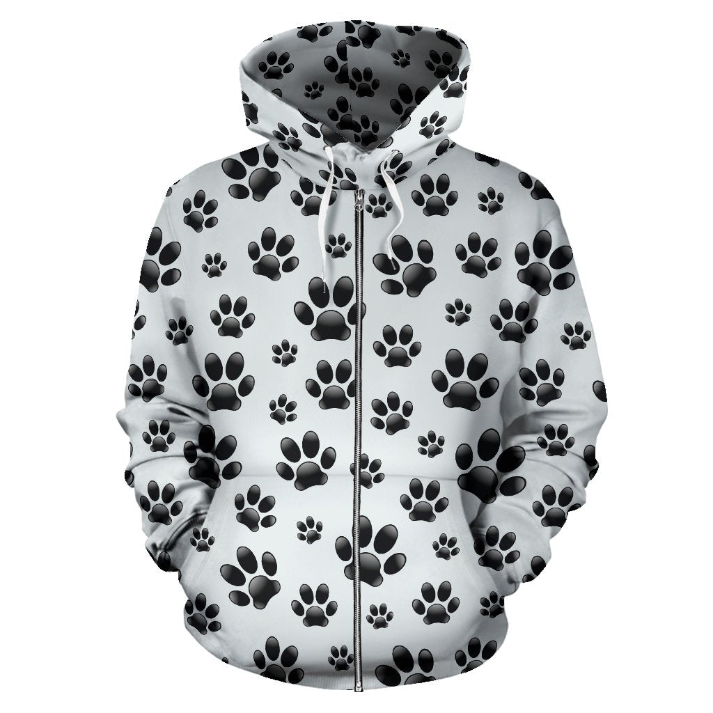 Paw Themed Print Zip Up Hoodie