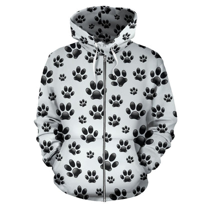 Paw Themed Print Zip Up Hoodie