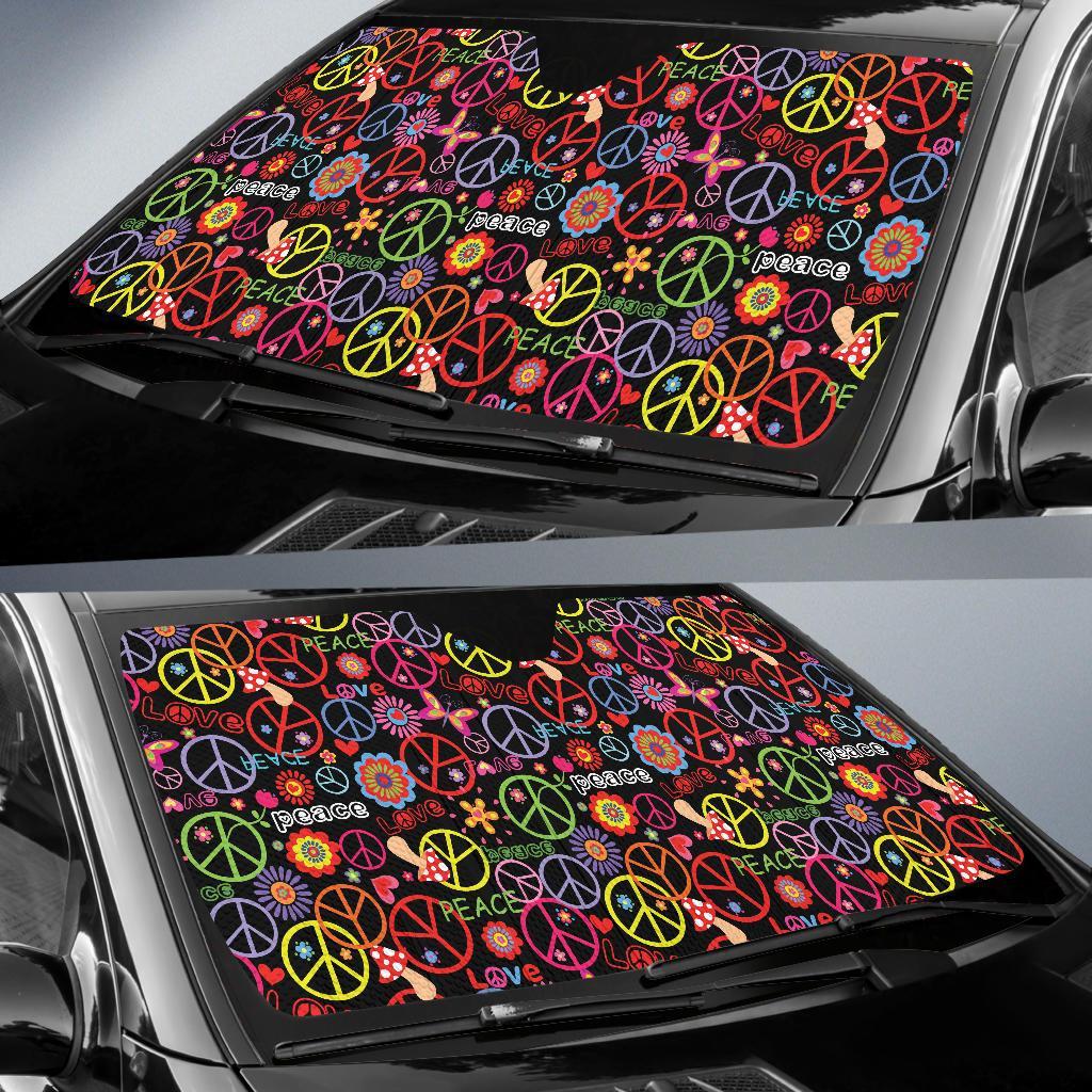 Peace Sign Colorful Design Print Car Sun Shade For Windshield