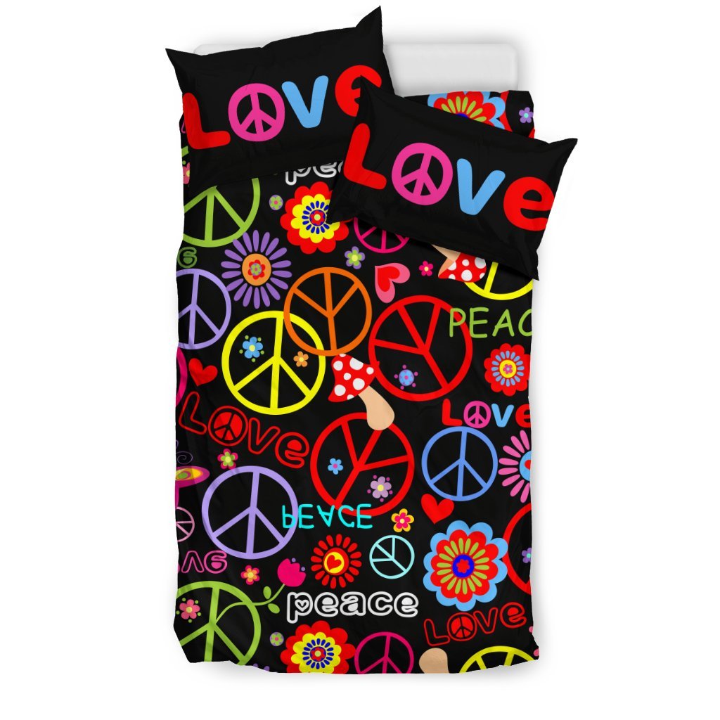 Peace Sign Colorful Design Print Duvet Cover Bedding Set