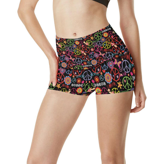 Peace Sign Colorful Design Print High Waisted Spandex Shorts-JTAMIGO.COM
