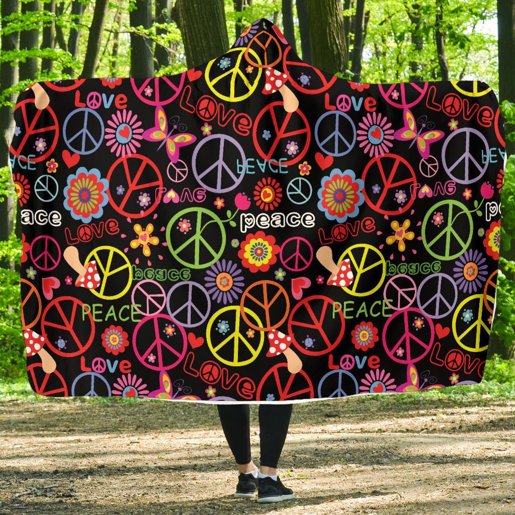 Peace Sign Colorful Design Print Hooded Blanket-JTAMIGO.COM