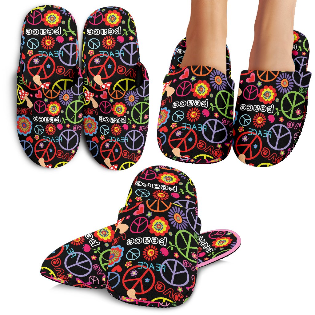 Peace Sign Colorful Design Print House Slippers
