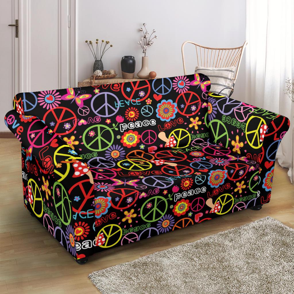 Peace Sign Colorful Design Print Loveseat Slipcover-JTAMIGO.COM