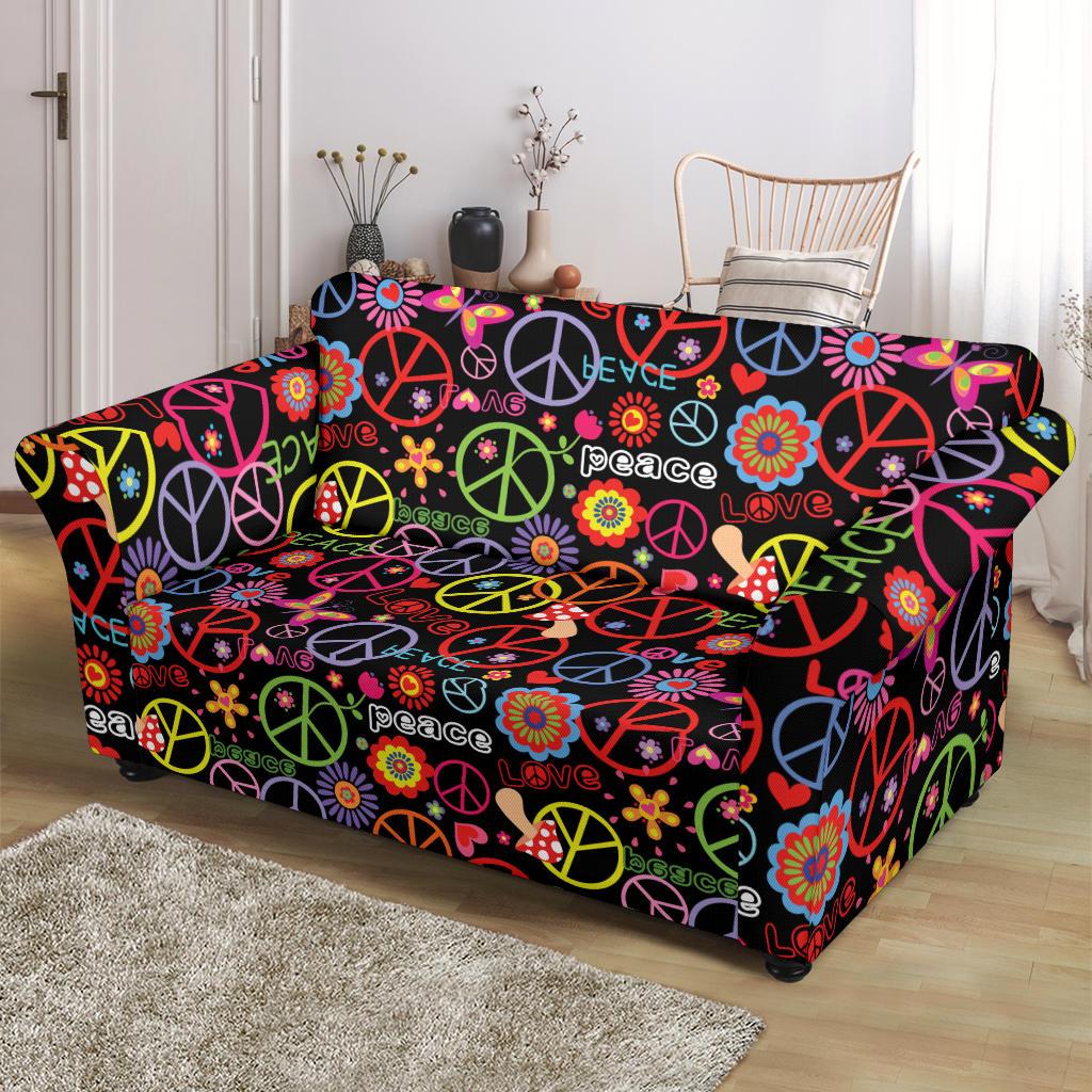 Peace Sign Colorful Design Print Loveseat Slipcover-JTAMIGO.COM