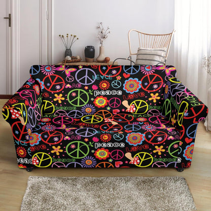 Peace Sign Colorful Design Print Loveseat Slipcover-JTAMIGO.COM