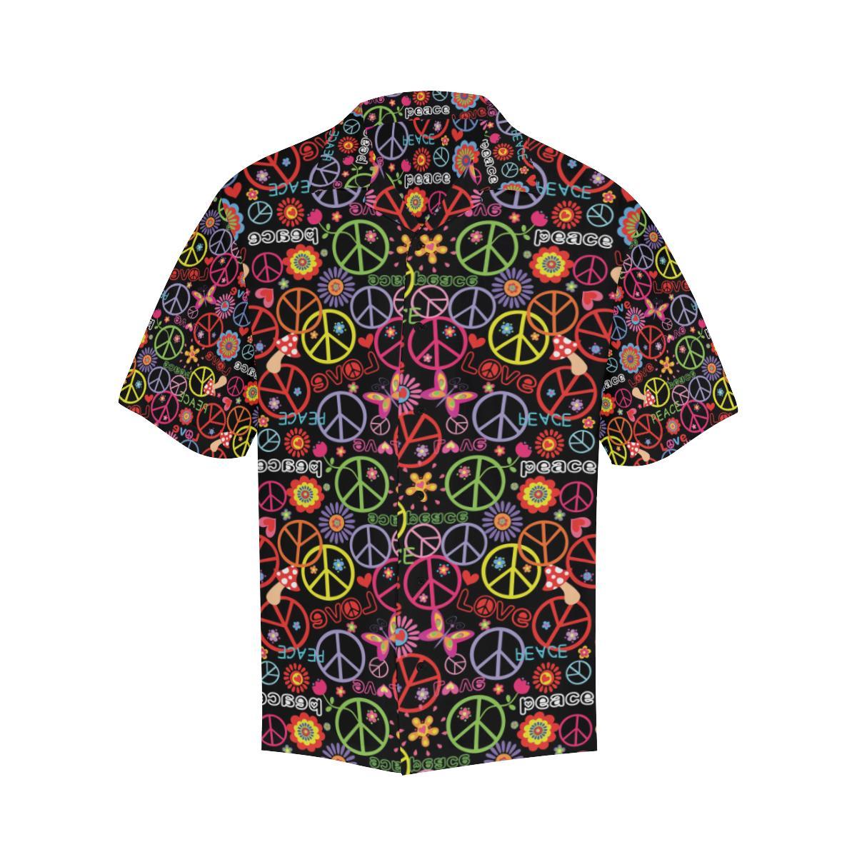 Peace Sign Colorful Design Print Men Aloha Hawaiian Shirt