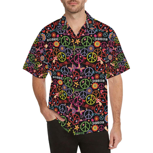 Peace Sign Colorful Design Print Men Aloha Hawaiian Shirt