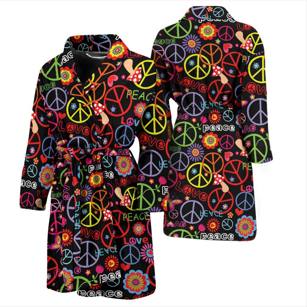 Peace Sign Colorful Design Print Men Bath Robe-JTAMIGO.COM
