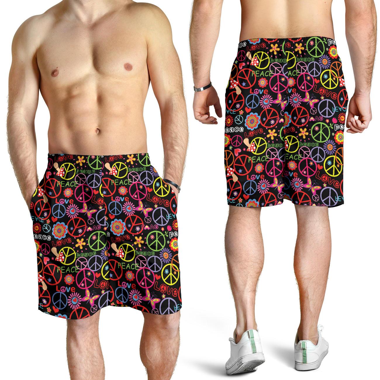 Peace Sign Colorful Design Print Mens Shorts-JTAMIGO.COM