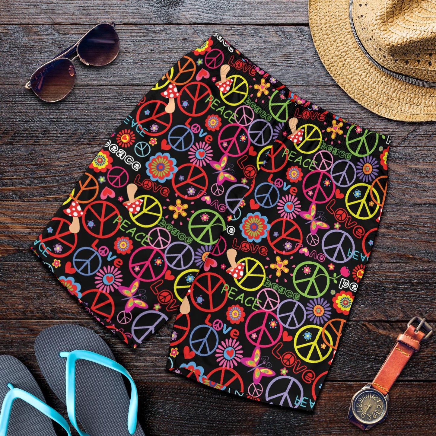 Peace Sign Colorful Design Print Mens Shorts-JTAMIGO.COM