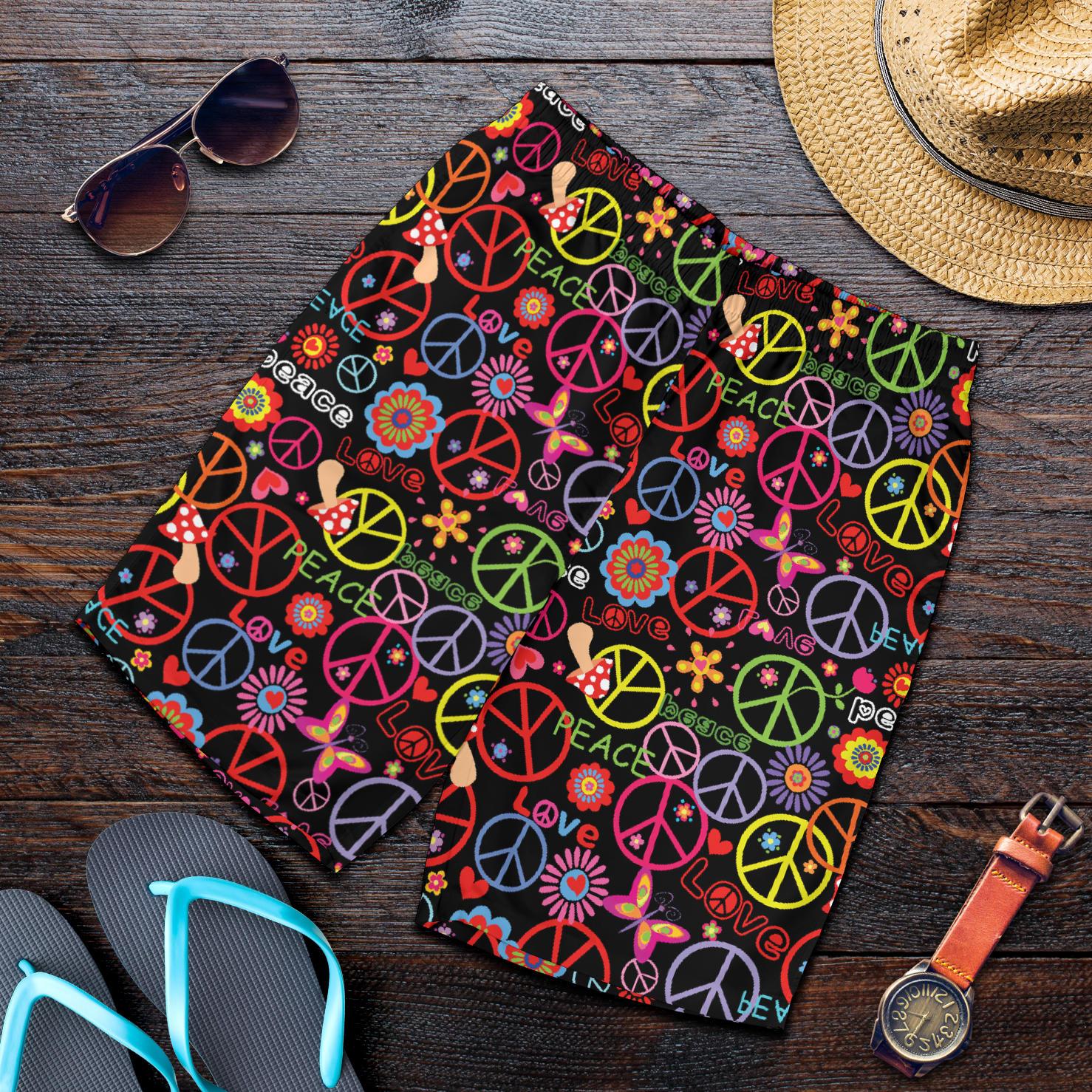 Peace Sign Colorful Design Print Mens Shorts-JTAMIGO.COM