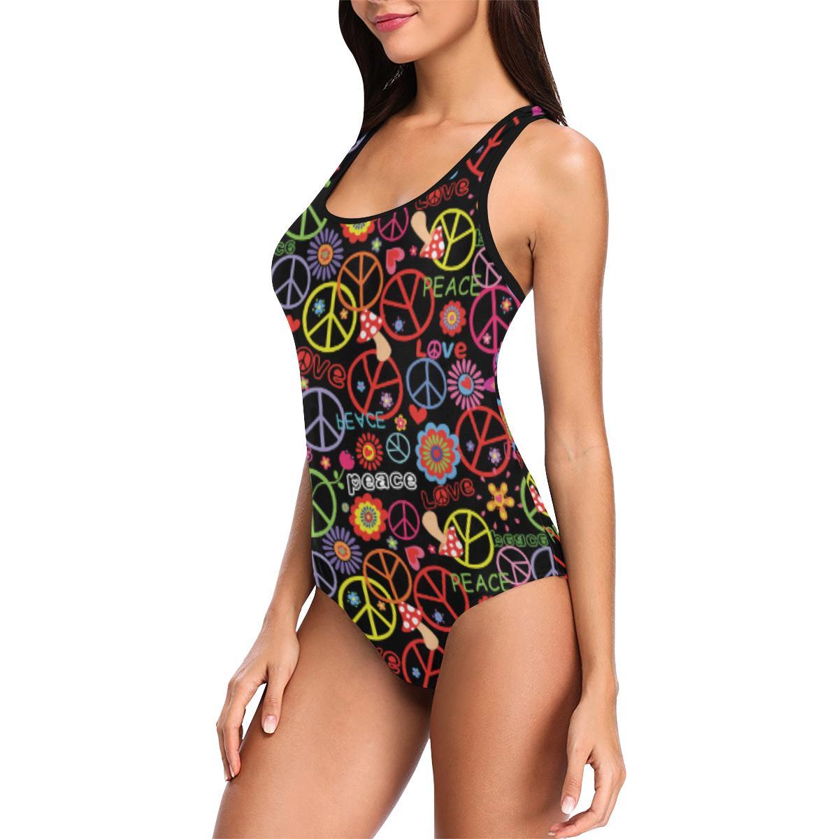 Peace Sign Colorful Design Print One Piece Swimsuit-JTAMIGO.COM