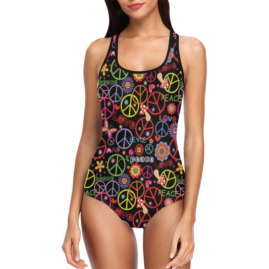 Peace Sign Colorful Design Print One Piece Swimsuit-JTAMIGO.COM