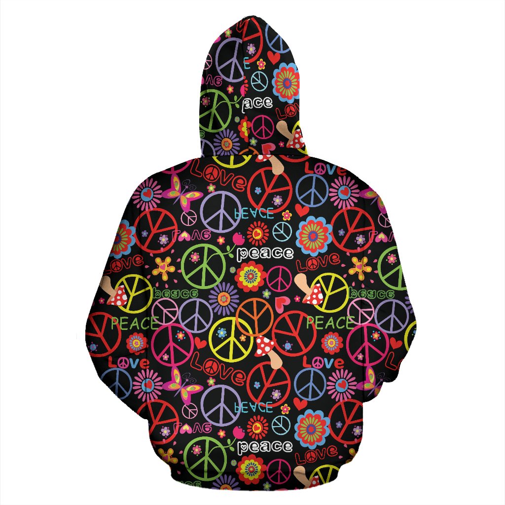 Peace Sign Colorful Design Print Pullover Hoodie