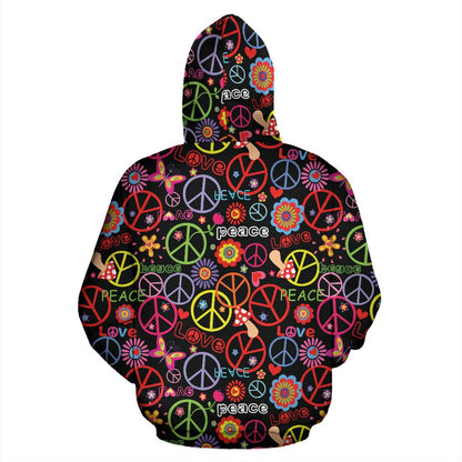 Peace Sign Colorful Design Print Pullover Hoodie