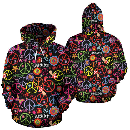 Peace Sign Colorful Design Print Pullover Hoodie