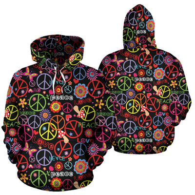 Peace Sign Colorful Design Print Pullover Hoodie