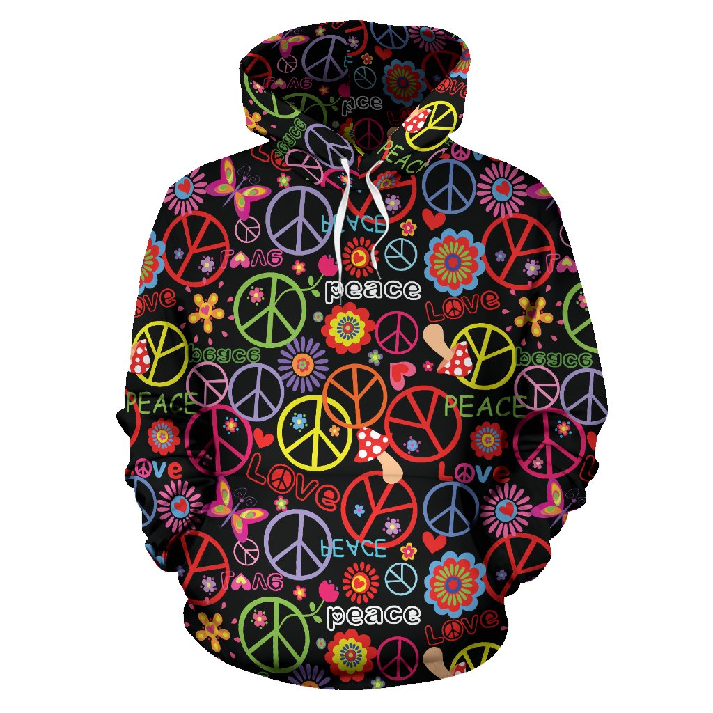 Peace Sign Colorful Design Print Pullover Hoodie