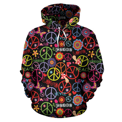Peace Sign Colorful Design Print Pullover Hoodie