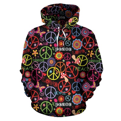 Peace Sign Colorful Design Print Pullover Hoodie
