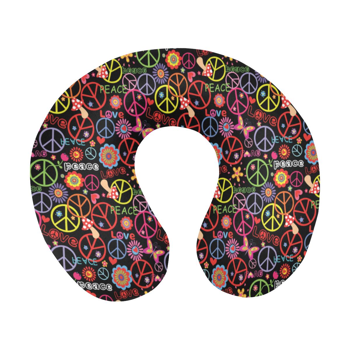 Peace Sign Colorful Design Print U-Shaped Travel Neck Pillow-JTAMIGO.COM