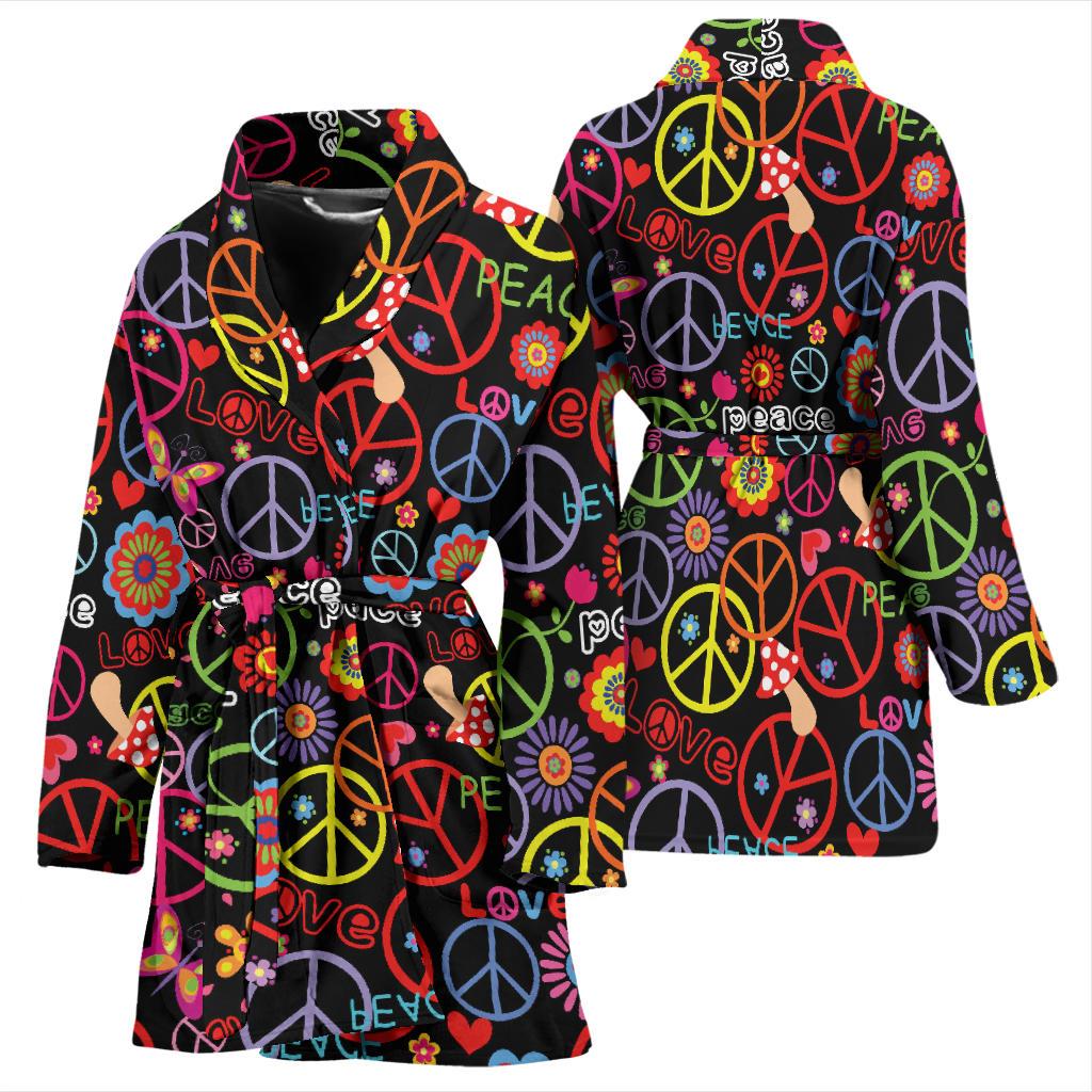 Peace Sign Colorful Design Print Women Bath Robe-JTAMIGO.COM