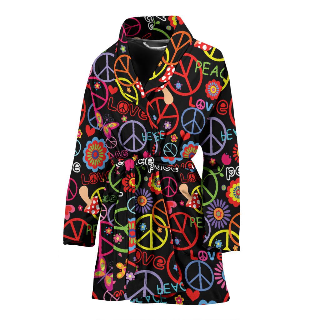 Peace Sign Colorful Design Print Women Bath Robe-JTAMIGO.COM