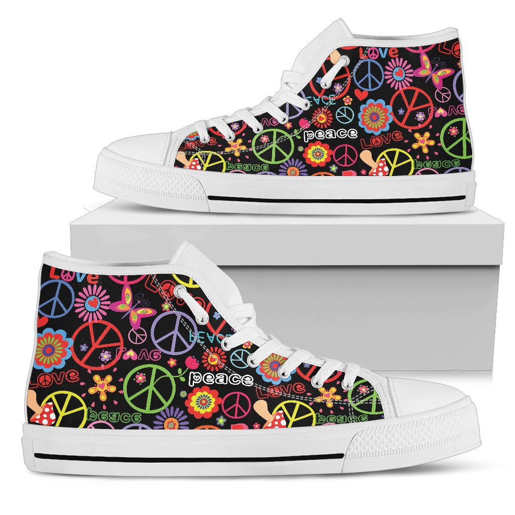 Peace Sign Colorful Design Print Women High Top Shoes