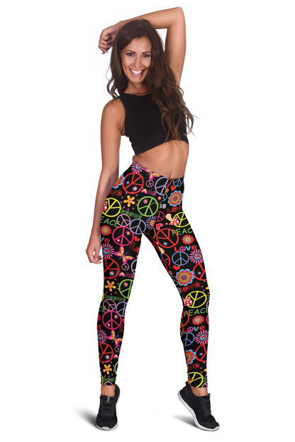Peace Sign Colorful Design Print Women Leggings