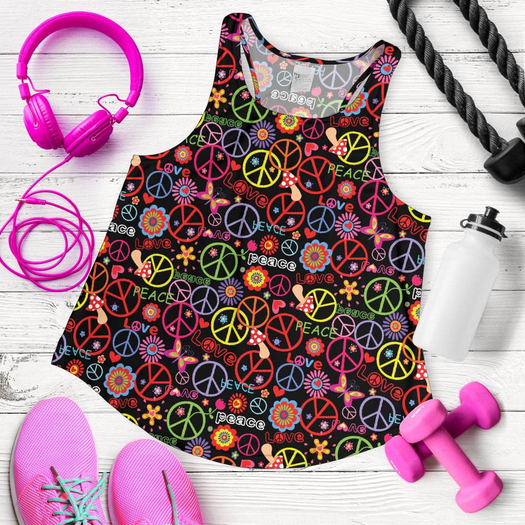 Peace Sign Colorful Design Print Women Racerback Tank Top