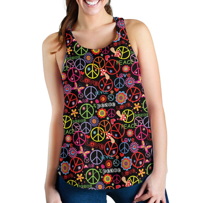 Peace Sign Colorful Design Print Women Racerback Tank Top