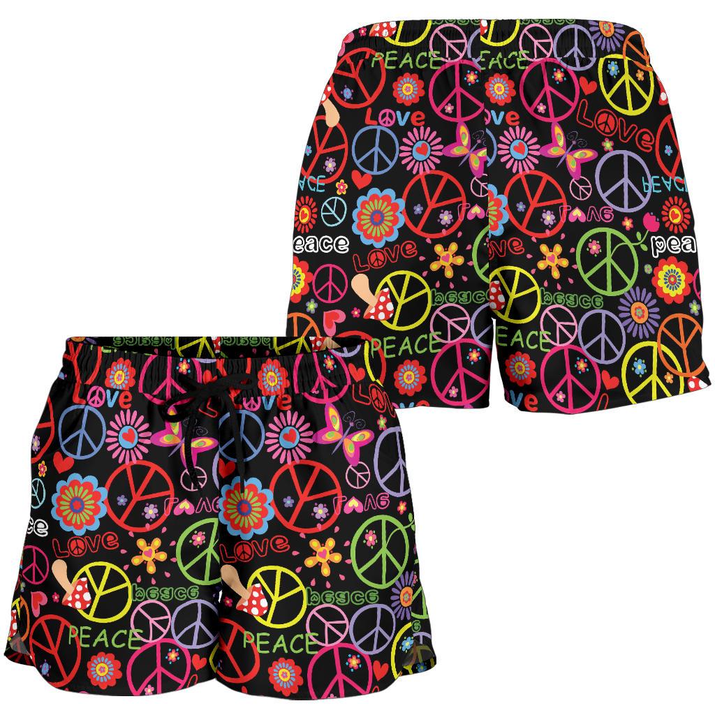 Peace Sign Colorful Design Print Women Shorts-JTAMIGO.COM