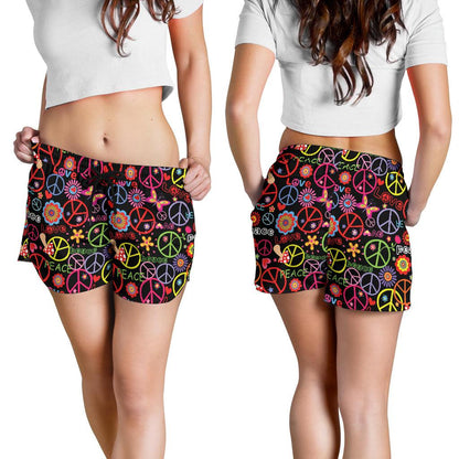 Peace Sign Colorful Design Print Women Shorts-JTAMIGO.COM