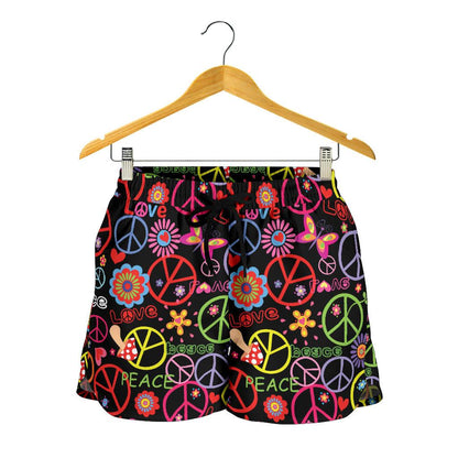 Peace Sign Colorful Design Print Women Shorts-JTAMIGO.COM