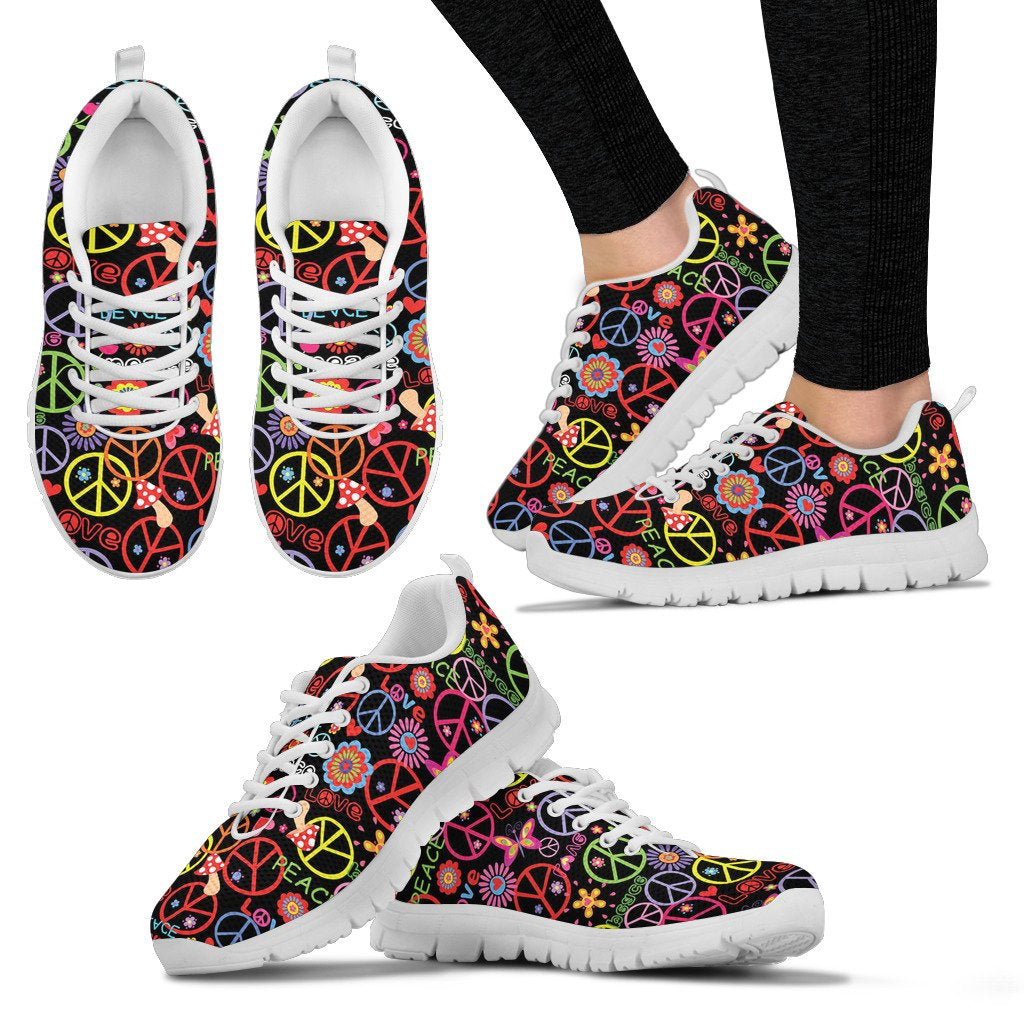 Peace Sign Colorful Design Print Women Sneakers Shoes
