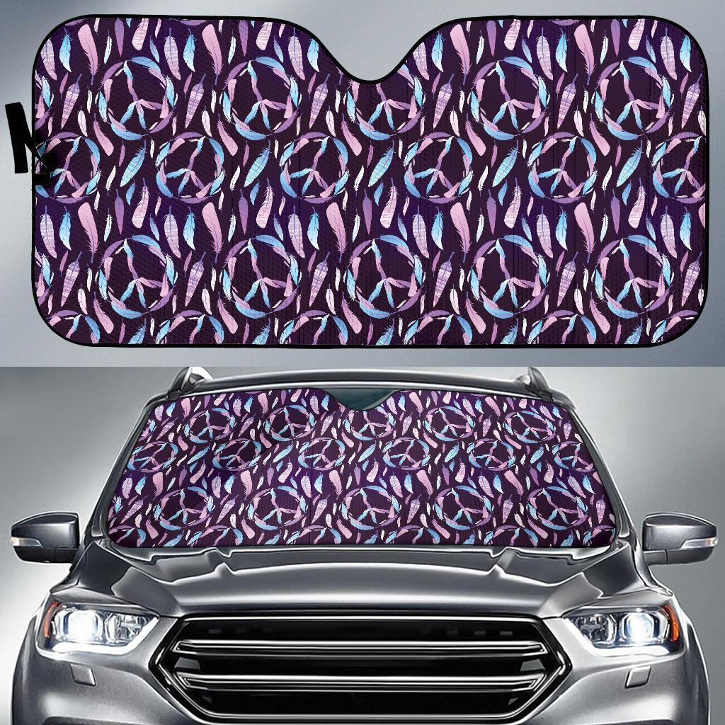Peace Sign Feather Design Print Car Sun Shade For Windshield