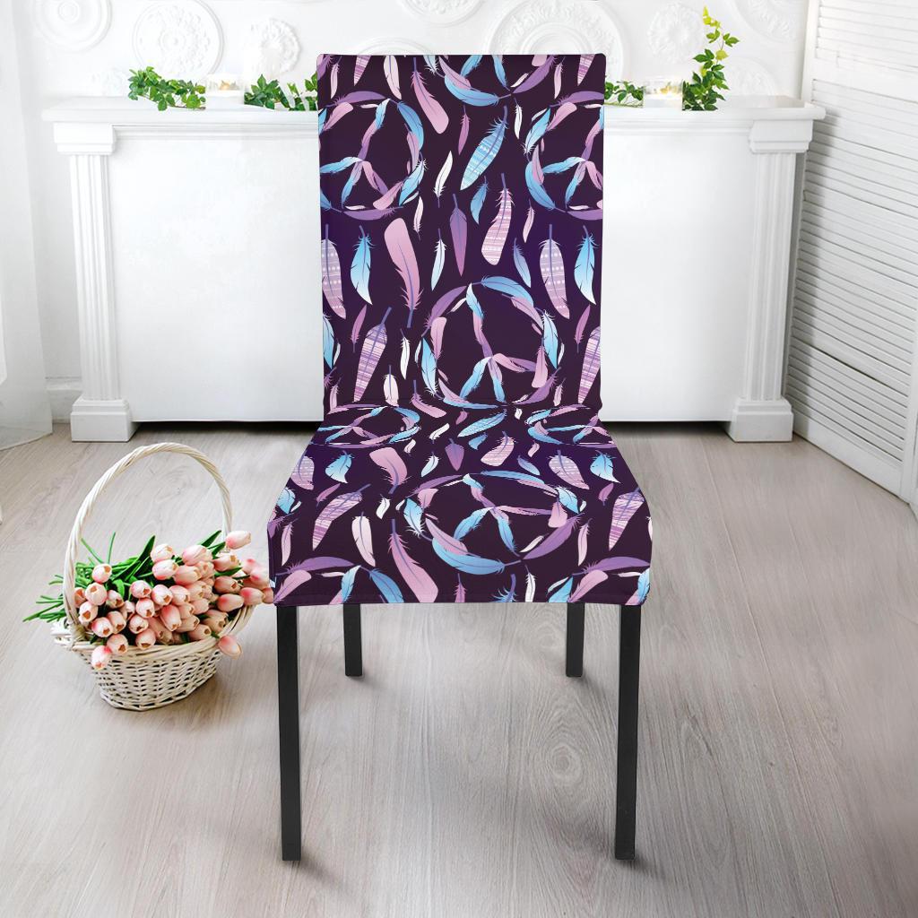 Peace Sign Feather Design Print Dining Chair Slipcover-JTAMIGO.COM