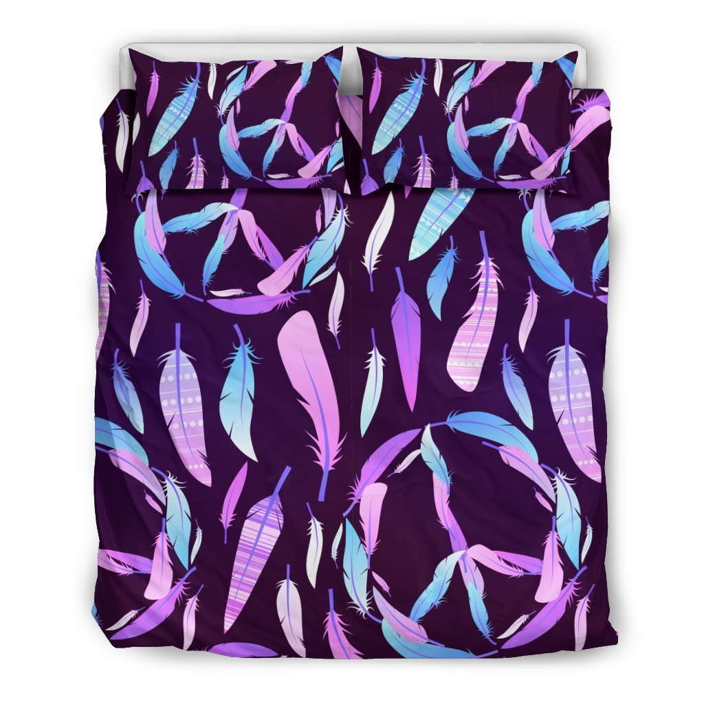 Peace Sign Feather Design Print Duvet Cover Bedding Set