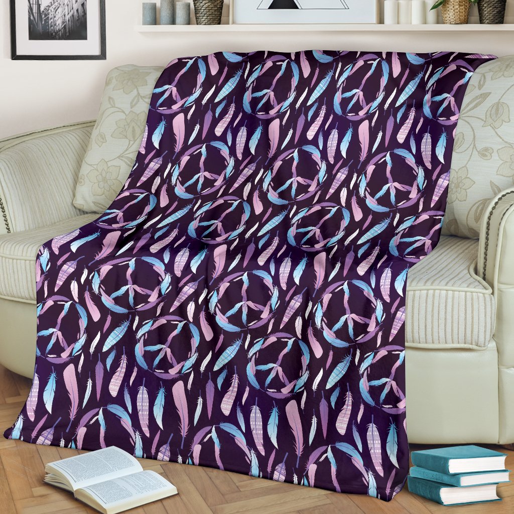 Peace Sign Feather Design Print Fleece Blanket