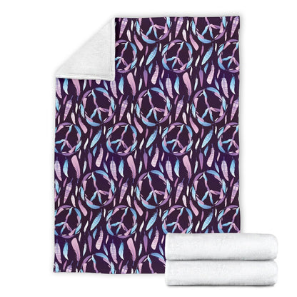 Peace Sign Feather Design Print Fleece Blanket
