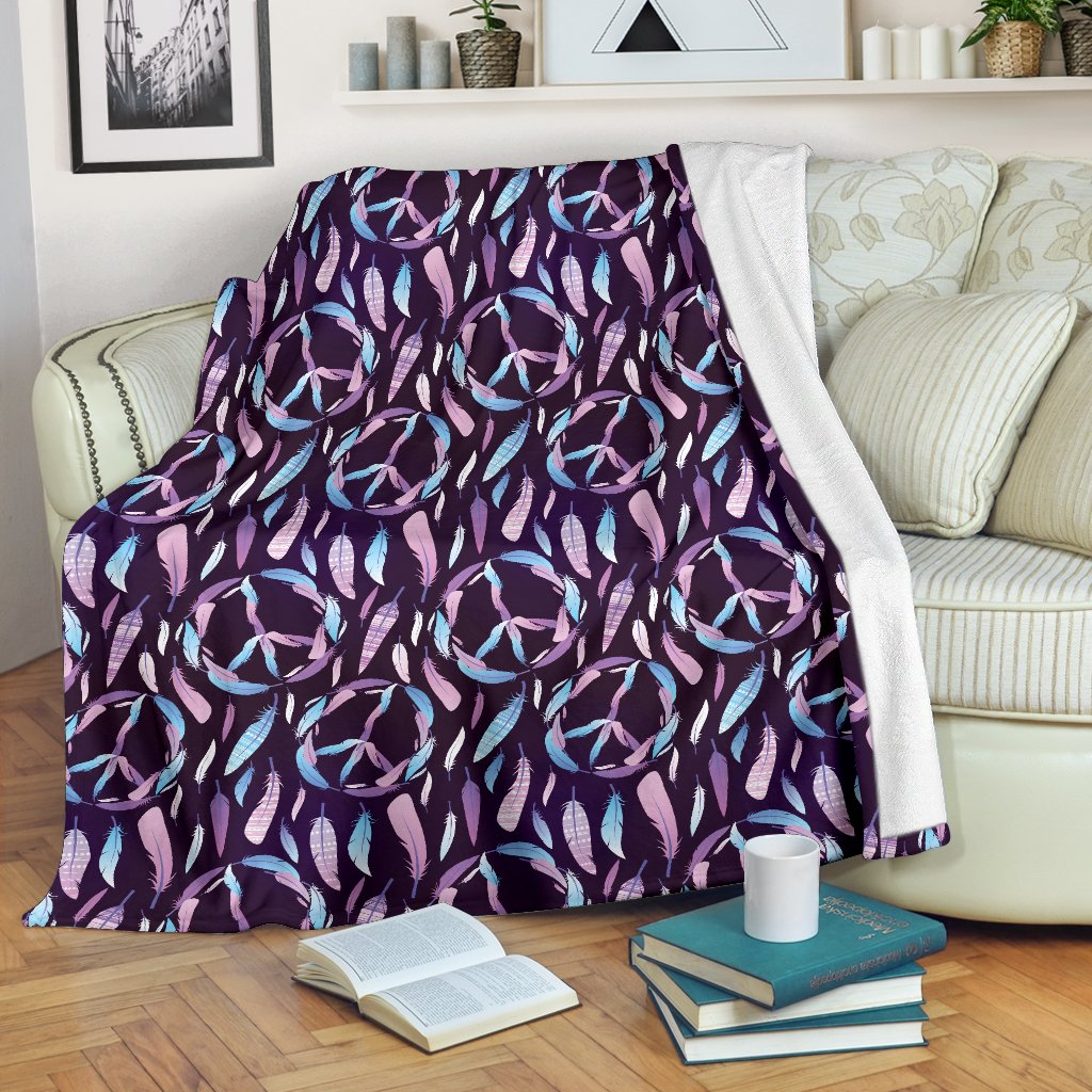 Peace Sign Feather Design Print Fleece Blanket