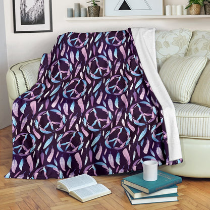 Peace Sign Feather Design Print Fleece Blanket